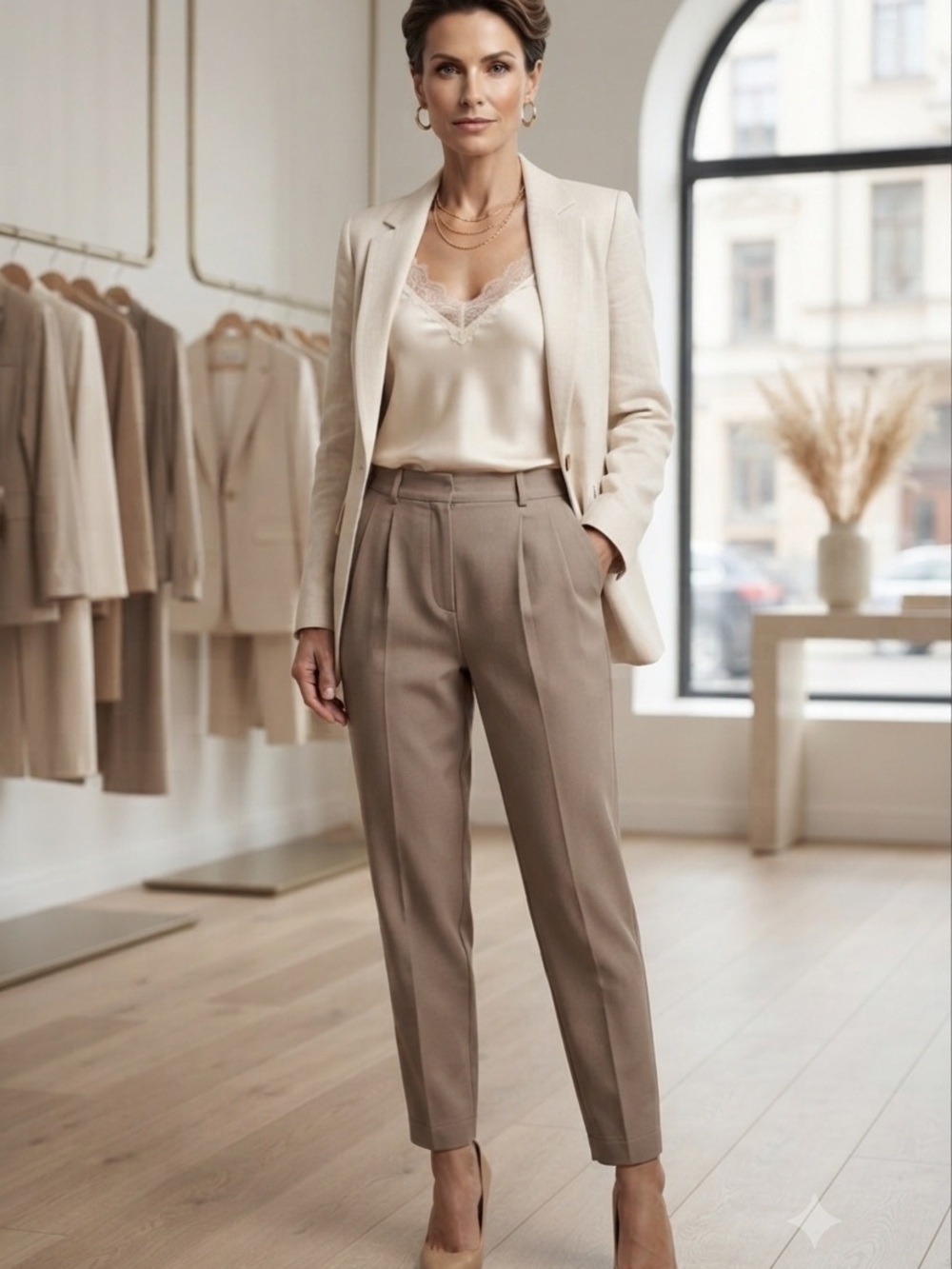 Jones New York Petite Sophisticated Taupe Suit Set - Jacket 8P & Pants 10P - Picture 9 of 15